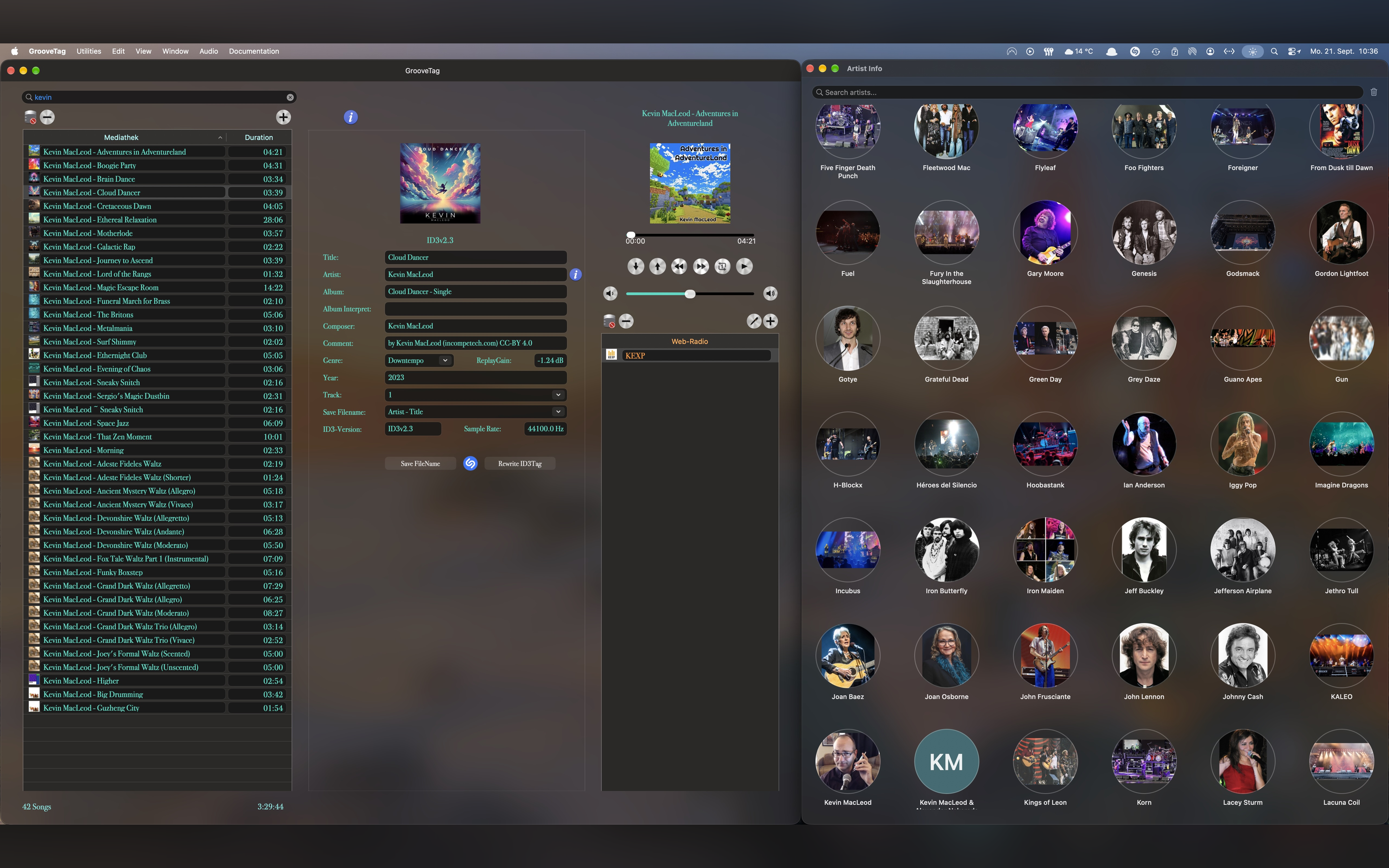 GrooveTag Artist Info window with searchable artist gallery