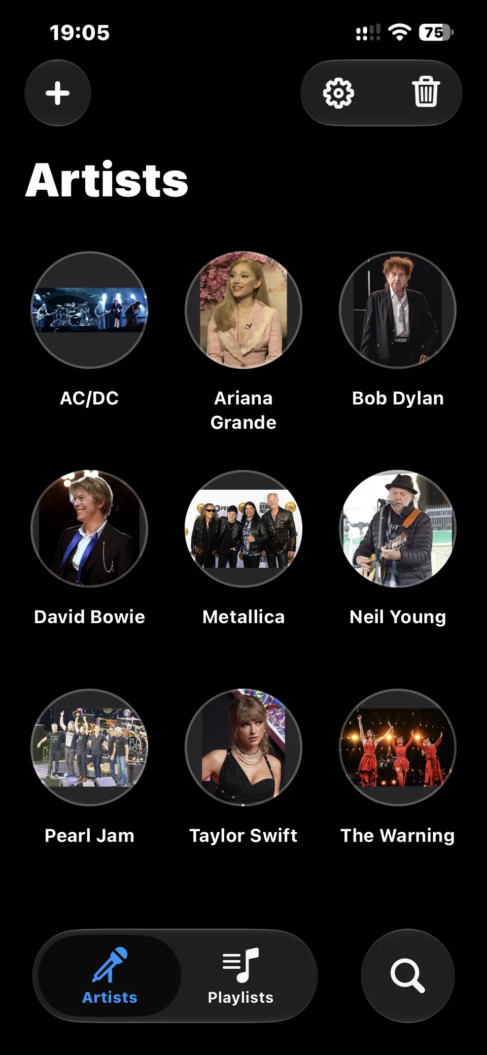 GrooveTag Go on iPhone: grid of artist pictures