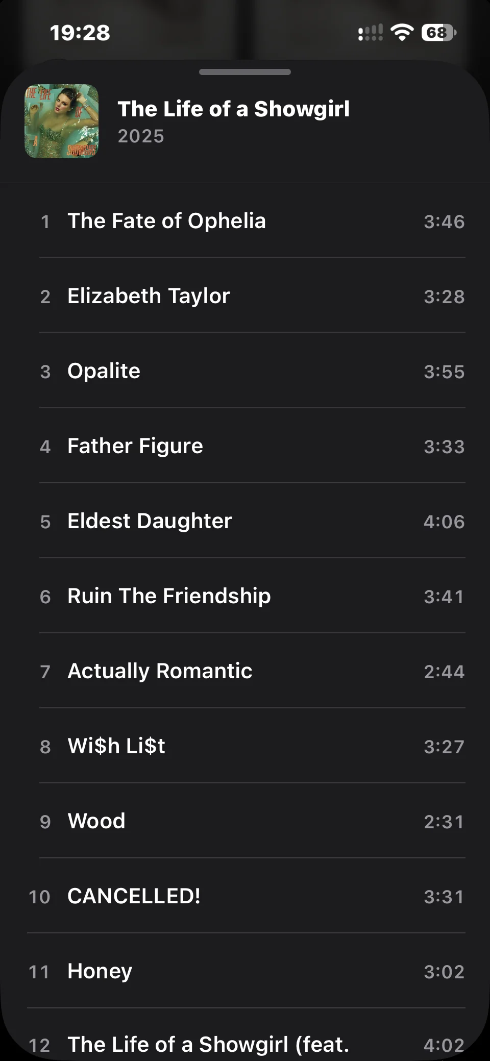 GrooveTag Go track list of an album with track number and length